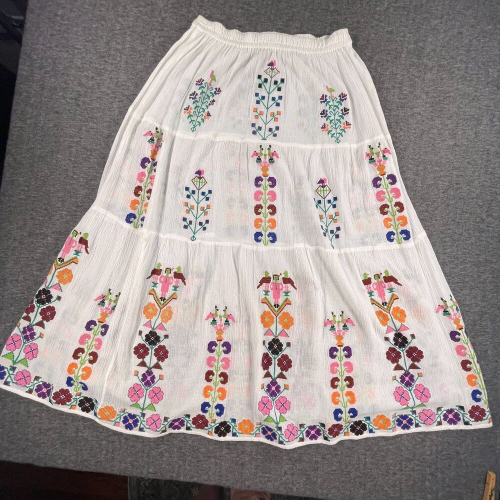 Melissa Odabash Pixi Maxi Skirt White Embroidered Cotton Size M Rare Sample Boho - Picture 10 of 11